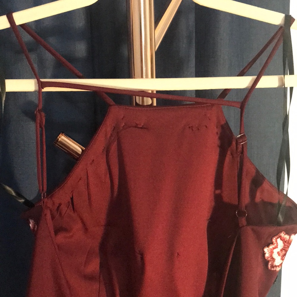 NWOT Maroon Halter Dress with Floral Embroidery - Picture 5 of 8